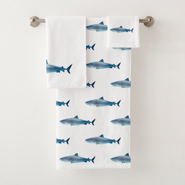 Peinture d'aquarelle de requin Ensemble de serviet (En situation)