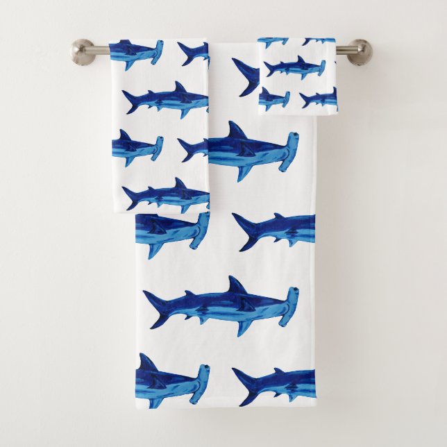 Peinture d'aquarelle de requin Ensemble de serviet (En situation)
