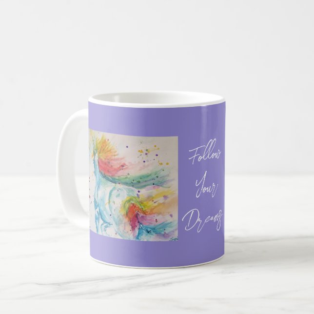 Peinture d'aquarelle Unicorne Dreams Coffee Mug (Devant gauche)