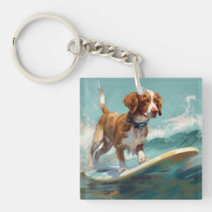 Peinture de Brittany Spaniel faisant du surf sur l