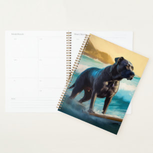 Peinture de Cane Corso faisant du surf sur la plag