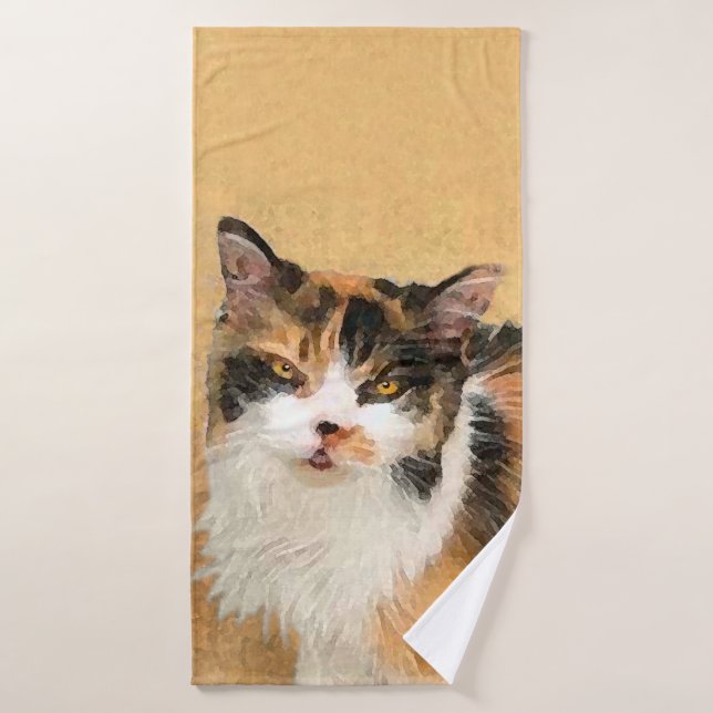 Peinture de chat Calico - Cute Original Cat Art (Serviette de bain)