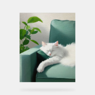 Peinture de chat dormant sur un canapé vert