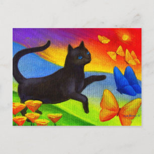 Peinture de chat noir sur les cartes postales Papi