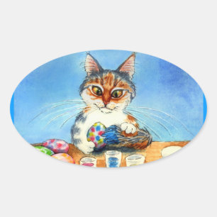 Peinture de chat oeufs de Pâques avec autocollant 