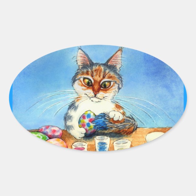 Peinture de chat oeufs de Pâques avec autocollant  (Devant)