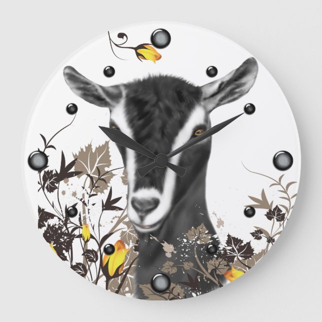 Peinture de chèvre laitière alpine Horloge florale (Recto)