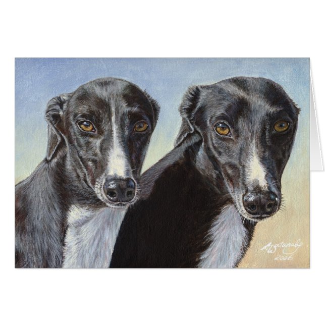 Peinture de chien de whippet de lévrier de soeurs (Devant horizontal)