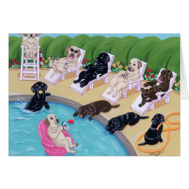 Peinture de Labradors de partie de Poolside (Devant horizontal)