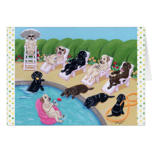 Peinture de Labradors de partie de Poolside (Devant horizontal)