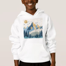 Peinture de montagnes avec des oiseaux en vol