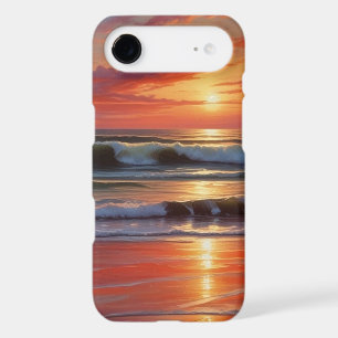 Peinture de paysage marin au coucher du soleil rou