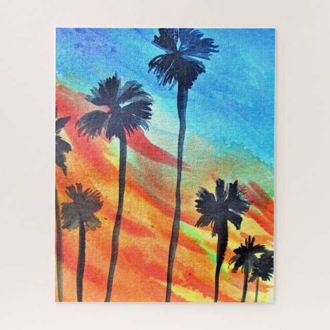 Peinture de puzzle de palmier couché de soleil (Vertical)