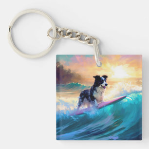 Peinture de Surf sur Plage de Border Collie