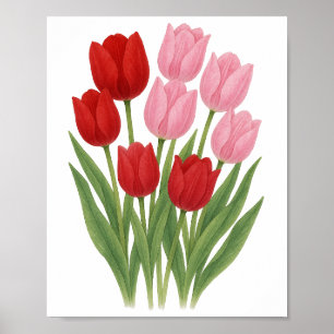 Peinture de tulipes rouges et roses, décoration d'