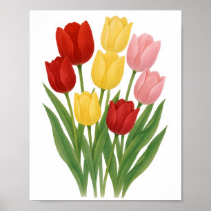 Peinture de tulipes rouges roses jaunes Art mural