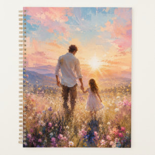 Peinture du lever de soleil du père et de la fille