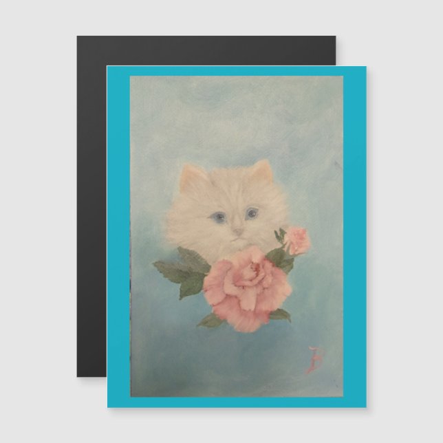 Peinture d'une carte magnétique de chaton blanc (Devant / Derrière)