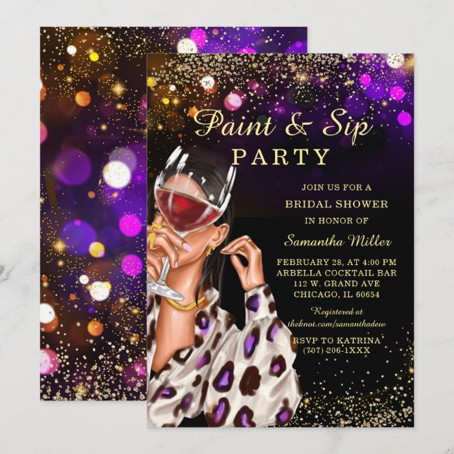 Peinture et Sip Invitation de la douche nuptiale (Devant / Derrière)