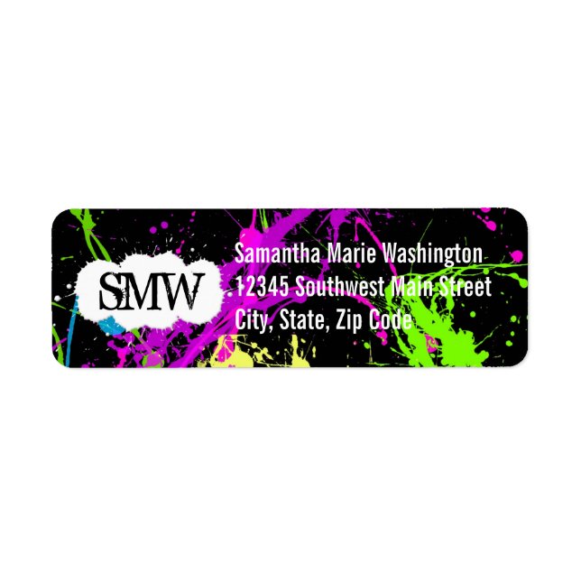 Peinture fraîche Retro Neon Splatter sur noir (Devant)