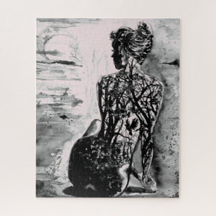Peinture Jigsaw Puzzle Nature Lady - Noir Blanc