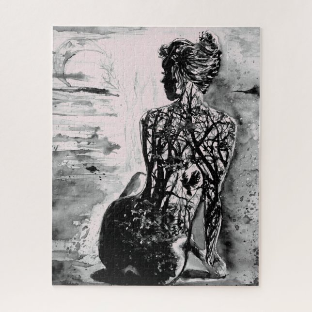 Peinture Jigsaw Puzzle Nature Lady - Noir Blanc (Vertical)