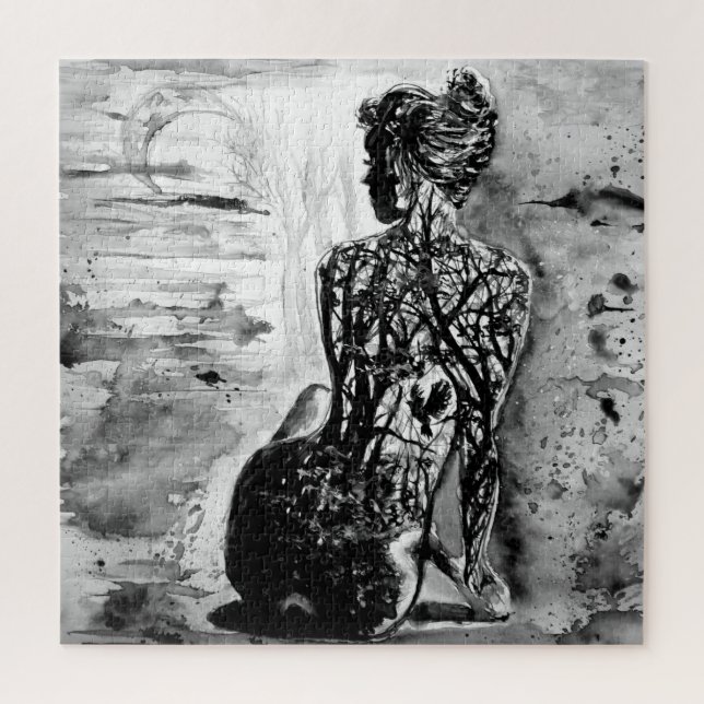 Peinture Jigsaw Puzzle Nature Lady - Noir Blanc (Vertical)