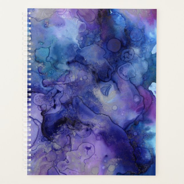 Peinture marbrée bleu et violet à l'aquarelle liqu (Devant)