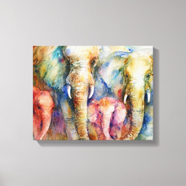 Peinture murale de famille d'éléphants sur toile (Recto)