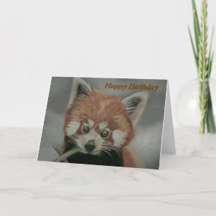 Peinture pastel d'un Panda rouge - Carte d'anniver