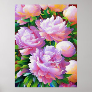 Peinture Pivoine Rose, Art Mural Fleurs Pivoines