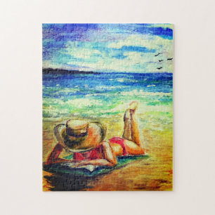 Peinture Puzzle Femme Sur La Plage