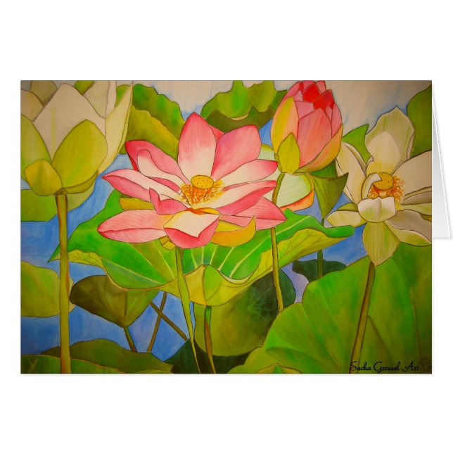Peinture rose d'art d'aquarelle de nénuphar de (Devant horizontal)