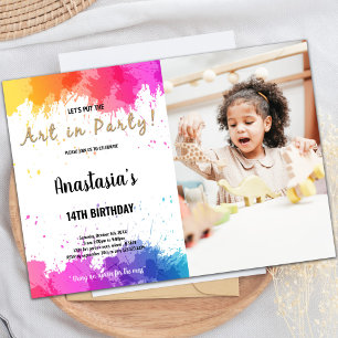 Peinture rose et violet Invitation Anniversaire