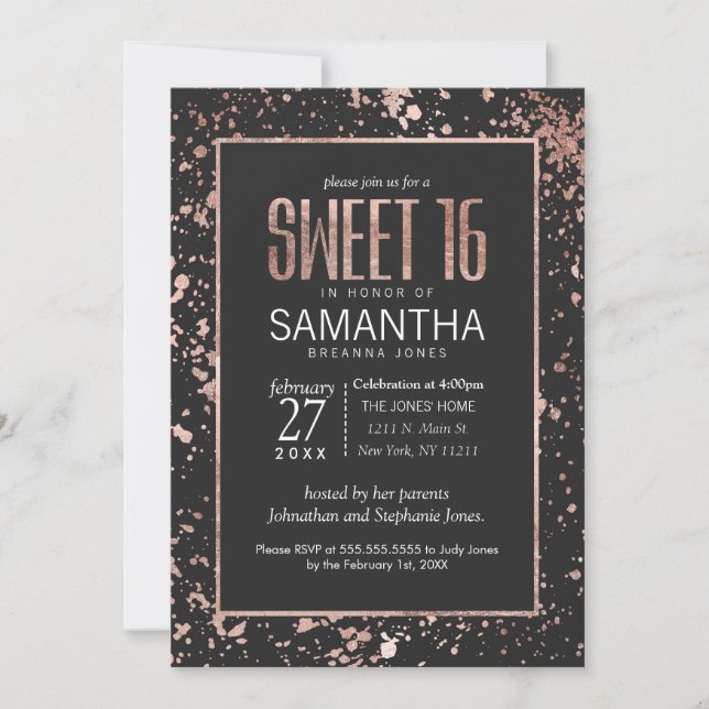 Peinture rose or Déchets doux 16 Invitations (Devant)