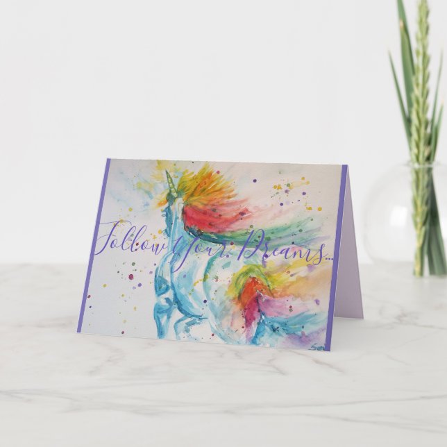 Peinture Unicorn Suivez vos rêves Carte Anniversai (Devant)