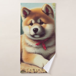 Peinture vintage à l'huile Akita