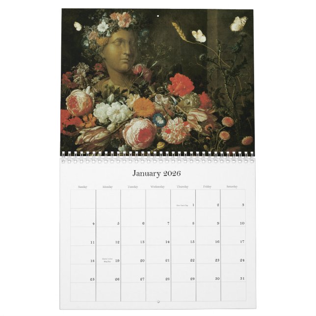 Peintures florales de calendrier de beaux-arts (Jan 2026)