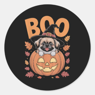 Peke Costume On Pumpkin Halloween Pekingese  Classic Round Sticker