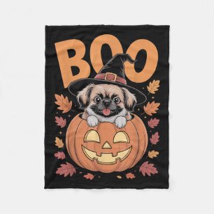 Peke Costume On Pumpkin Halloween Pekingese  Fleece Blanket