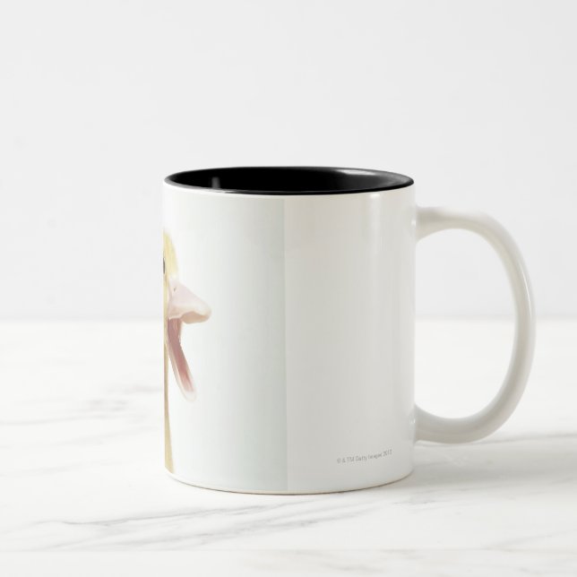 Pekin duck chick, head-shot Two-Tone coffee mug (Right)