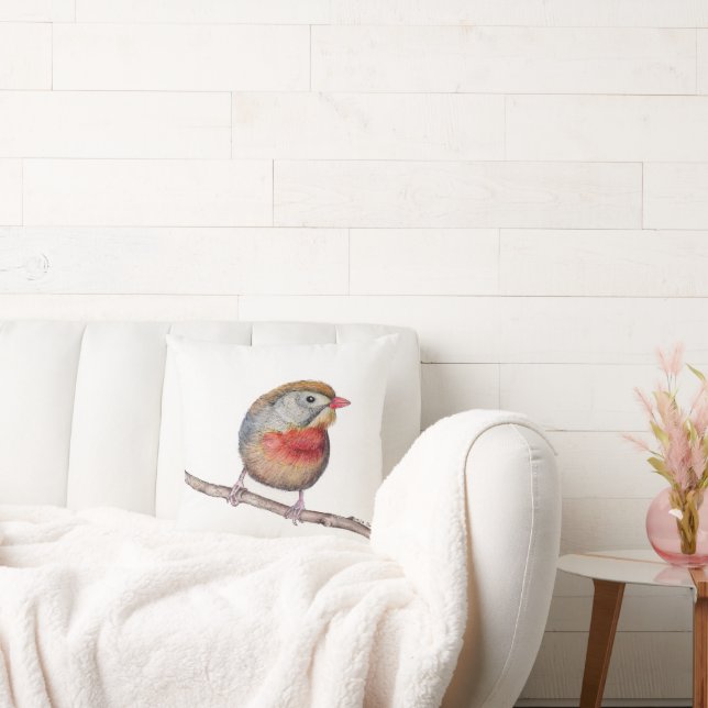 Pekin Robin Bird (Leiothrix lutea) Throw Pillow (Couch)