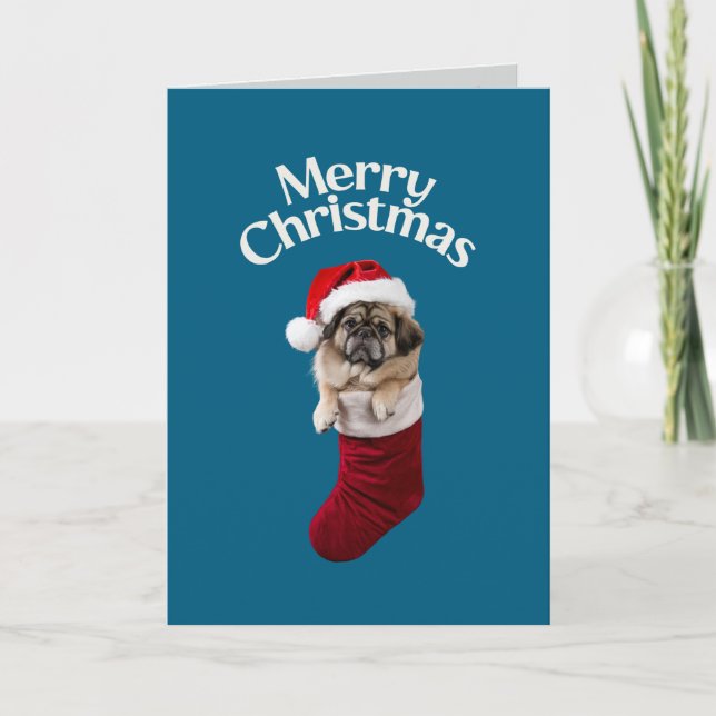 Pekinese Christmas Stocking Card (Front)