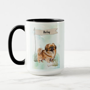Pekinese Watercolor Personalized Dog Mug