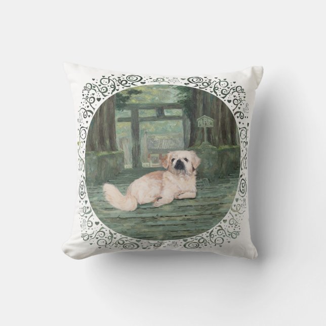 Pekingese at Oriental Gateway Throw Pillow (Front)