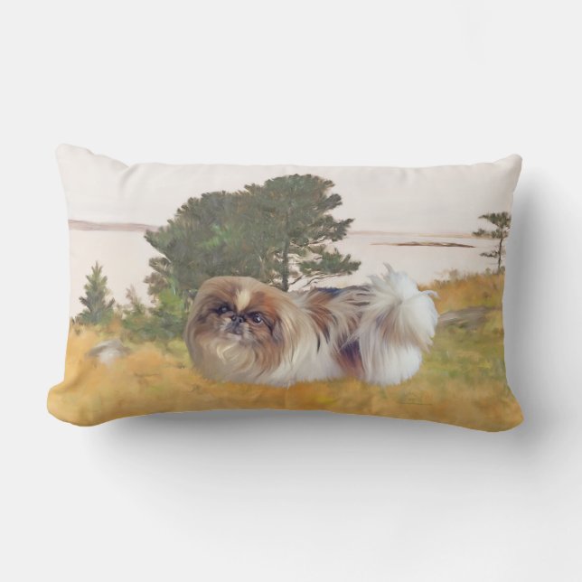 Pekingese at the Seashore Lumbar Pillow (Front)