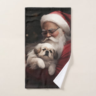 Pekingese avec le Père Noël Festif Noël