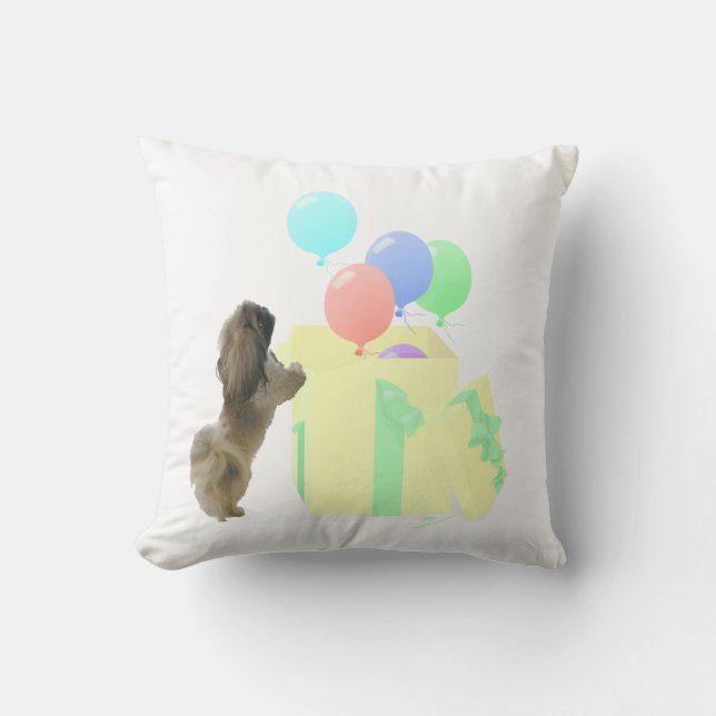 Pekingese Celebration Balloons Throw Pillow (Front)