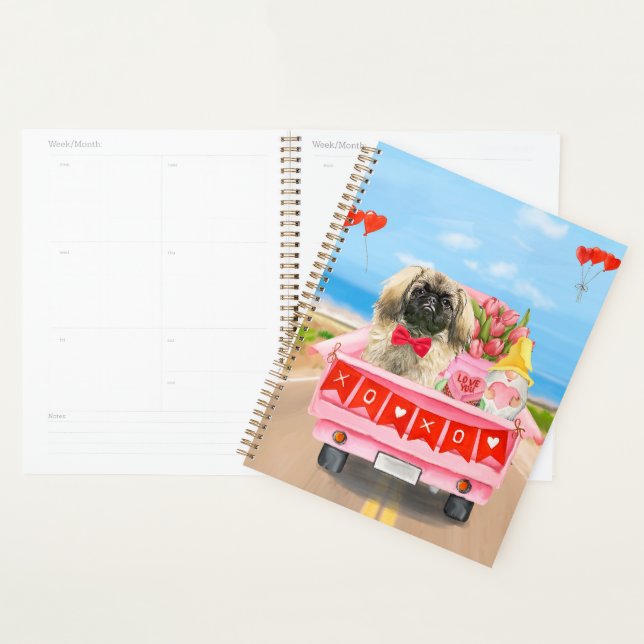 Pekingese Chien Saint Valentin Coeurs de Camion (Devant avec enveloppe)
