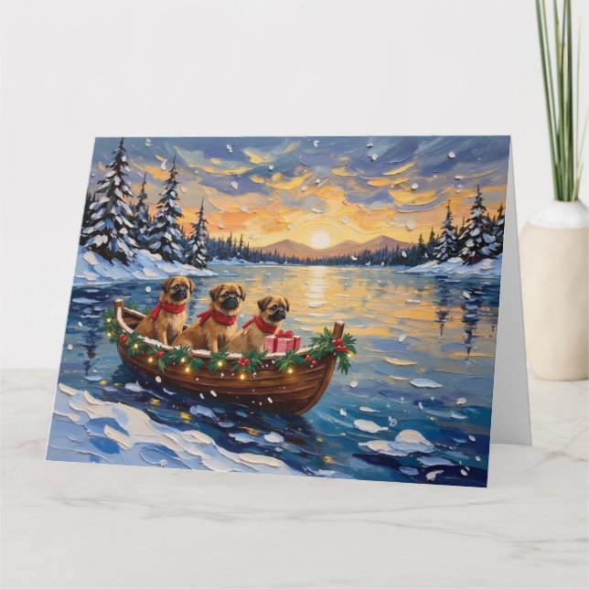 Pekingese Christmas Boat Holiday Card (Front)